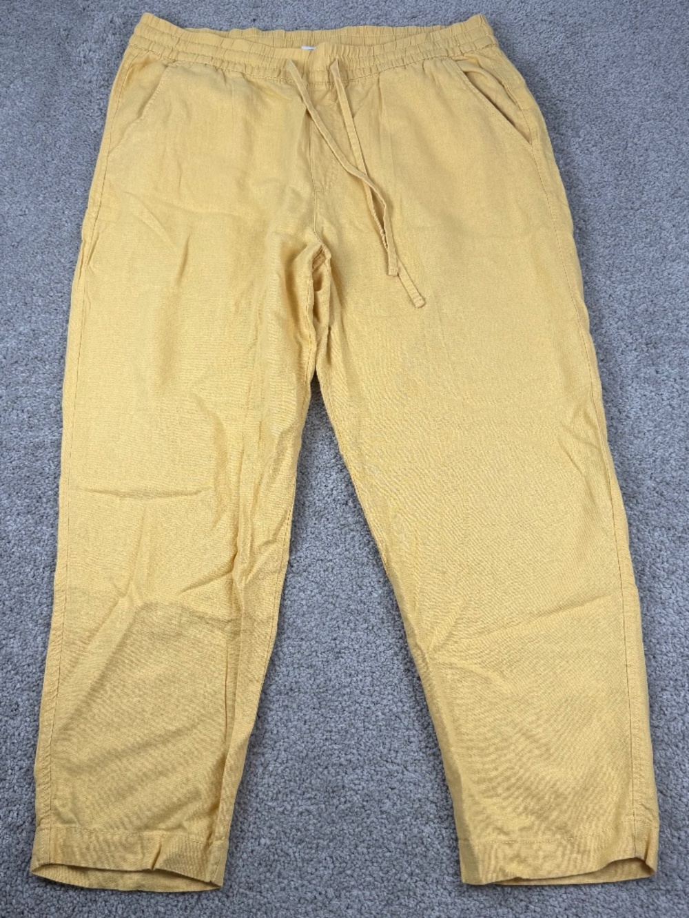 Gap Easy Pant Linen Blend French Almond Yellow Drawstring Pull On Women's Large